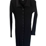 Good American Black Ribbed Button Front Midi Dress Photo 4