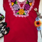 Stunning red embroidered Mexican blouse with beautiful flowers Size M Photo 7