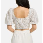 Saylor  Jenni Top Blouse Cropped White Beige Lace Zip Puff‎ Sleeve M Retail $253 Photo 3