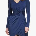 Guess  blue dress knot front‎ fitted v neck long sleeve NEW Photo 0