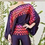 NEW Satin Loose 2 Off Shoulder Printed Long Sleeve Tunic M Purple Size M Photo 4