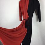 ZARA Red Black Colorblock Stretch Jersey Wrap Midi Dress Small Photo 9