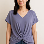 Hummingbird  V-Neck Twist Front Tee - Lavender Photo 0