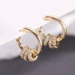 14K Gold Plated Three Rings Small Hoop Earrings for Women Photo 0