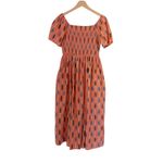NEW Mata Traders Teddy Peach Ikat Smocked Cotton Midi Dress Size M Fair Trade Orange Size M Photo 2