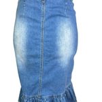 Hayden  denim ruffle hem snap front skirt size small mermaid blue Photo 5