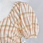 BP New Plaid Sweetheart Neck Peplum Puff Sleeve Photo 10