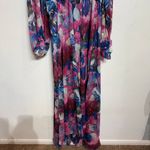 Adrienne Landau Floral Watercolor Draped High Slit Deep V Maxi Gown Sz 12 NWT Pink Photo 4