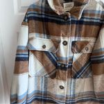 Ashley by 26 International Plaid Outerwear - Brown and Blue Size Large Shacket Photo 3