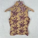 GUIHUA Floral Burnout Velvet Half Zip Mock Neck Sleeveless Top Fairy Feminine Tan Size M Photo 8