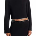 AQUA  Black Long Sleeve Rhinestone Fringe Crop Top‎ Womens XS Photo 0