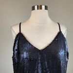 AQUA Sequined Sleeveless Mini Shift Cocktail Dress Navy Blue Size 12 Large by  Photo 4