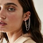 Free People Party Party Ear Chain Cuff Amber Rhinestone Gunmetal NWT Bohemian Photo 8