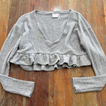 Out From Under Women's  UO Gray Waffle Knit Ruffle Crop Top XS Photo 0