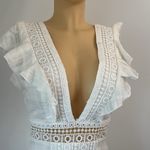Caren Forbes  White Ruffled V-Neck romantic Mini Dress Sz S Photo 3