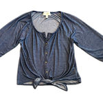 French Laundry ⭐️ blue button front blouse with tie knot size large Photo 0