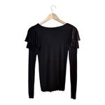 Free People  On Rewind Jersey Black Knit Top Blouse Ruffle Long Sleeves V-Neck XS Photo 3