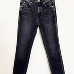 AMO Denim High Rise Stix Cropped Jeans Frayed Hem Anthropologie Washed Black 26 Photo 0