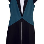 ZARA  Professional Cap Sleeve Colorblock Sheath Midi Dress S Blue Black White Photo 0