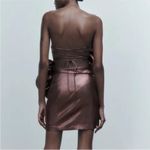 ZARA  blogger favorite VOLUMINOUS FLOWER DRESS Metallic Bronze Mini Strappy Back Photo 1