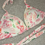 Unique Vintage  bikini swim top halter retro padded floral pink and white‎ size M Photo 2