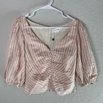 Lovers + Friends NWT  Cottagecore Ruched Puff Sleeve Pink Stripe Top Photo 1