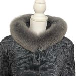 Smith Fine Furs Womens Genuine Swakara Lamb Fur Parka Jacket Sz 14 Dyed Fox Trim Photo 3