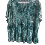 Laura Scott  Paisley Green and White Blouse Size 3X Photo 8