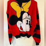 Disney Mickey & Co Vintage Big Face Minnie Striped Sleeve Red Black Sweater, L Photo 0