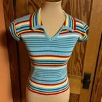 Vtg 70s rare rainbow striped knit sexy sweater Photo 2