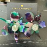 Lele Sadoughi  Crystal Lily Green and Purple Floral Earrings Photo 0