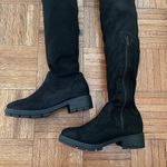 ASOS Stretch Over the Knee Faux Suede Boots in Black Photo 4