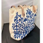 Brighton  Mattie off white with a blue Embroidery design Tote Bag​​​​​​​​​ Photo 2