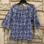 Milly  100% Cotton Blue & White Print Short Sleeve Top L Photo 2