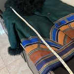 Penny Lane handpainted boho coat, mohair & leather mongolian fur shaggy collar,L Green Size L Photo 6