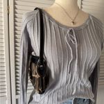 All Points by Reference Point VTG Neck Front Tie Long Sleeve Grey Top Gray Photo 1