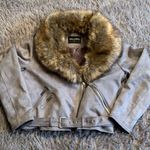 EUC Bellivera grey faux suede leather jacket with removable collar size large Gray Photo 0