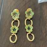 Oscar de la Renta  Gold and Green Floral Earrings Photo 1