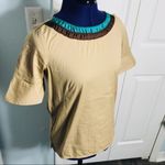 ZARA  Basic Khaki Top w Brown & Teal Ruffled Top Photo 4