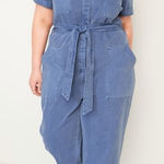 Old Navy Shortsleeve Crop Tie-Belt Utility Non-Stretch Jean Jumpsuit Seaborne 3X Photo 0