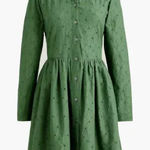 J.Crew Eyelet Mini Shirt Dress Long Sleeve Cotton Pockets Preppy Green US 12 NWT Photo 0