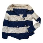 Free People Oversized Navy Beige Stripe Button Front Cardigan Sweater XS Photo 0