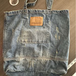 American Eagle Outfitters Distressed Denim Jean Purse Shoulder Bag Tote Shopper Size L Photo 0