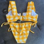 Lulus Marigold Yellow & White Plaid Textured Bikini Set Photo 9