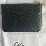 NWT GiGi New York Black Embossed Python Leather 4" x 6" Coin Purse Pouch Gold Photo 2