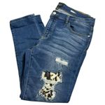 Judy Blue Jeans 1X Blue Skinny Fit Leopard Cheetah Patch Distressed JB8265MD Photo 2