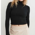 Aerie  Long Sleeve Blizzard Waffle Mock Neck T-Shirt Black Women's Size Medium Photo 0