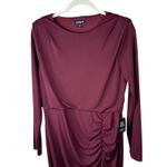 EXPRESS NEW Burgundy Long Sleeve Ruched Crewneck Midi Sheath Dress Medium Photo 3