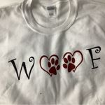 Gildan  Woof Size Large White Sweatshirt With Dog Prints. Preloved Photo 4