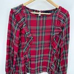 Sanctuary  Women Red Plaid Ruffle Long Sleeve Top Size XS Holiday Festive Photo 0